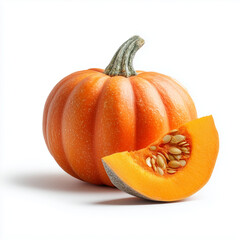 bright orange pumpkin cut on white