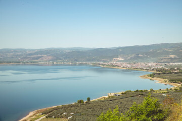 Fototapeta premium Top view of Iznik and Iznik Lake in Türkiye 2025