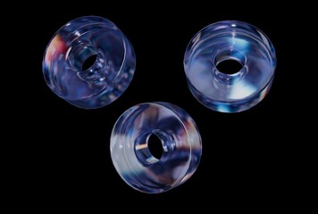 glass dispersion rings circles in different angles on a black background isolated 3d render transparent