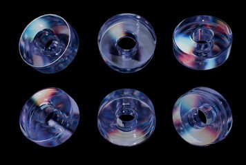 glass dispersion rings circles in different angles on a black background isolated 3d render transparent