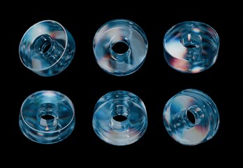 glass dispersion rings circles in different angles on a black background isolated 3d render transparent
