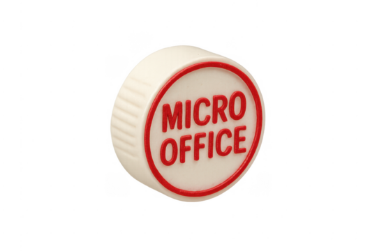 Micro office inscription on a white plastic cap