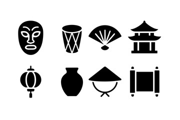 Fototapeta premium Collection of Traditional Asian Cultural Icons on a Crisp White Background