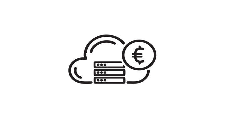 Cloud hosting with currency badge thin line icon, data hoarding concept. Vector graphics. Paid storage of drives, array sign on white background, style icon mobile or web design