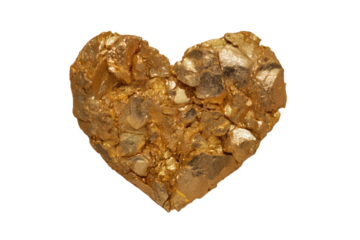Crumbled Golden Heart Shape Formed From 24K Gold Leaf With Transparent Background