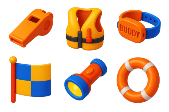 Collection of items that are related to water safety