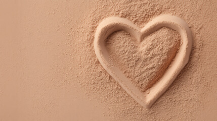 Heart Shape Formed in Monochromatic Sand Flat Lay Background