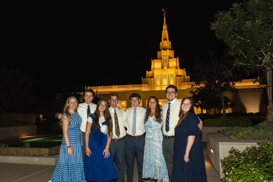 Lds family at a mormon temple from the church of Jesus Christ