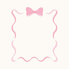 Pink ribbon frame with a cute bow. Soft pastel decorative border for cards, invitations, packaging, and feminine designs.