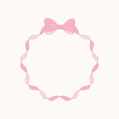 Pink ribbon frame with a cute bow on top. Simple round border for cards, notes, baby designs, gifts, and decor. Soft pastel style, clean and minimal.