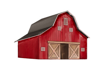 old red barn isolated red wooden house farm vintage christmas warehouse watercolor hand drawn on transparent background