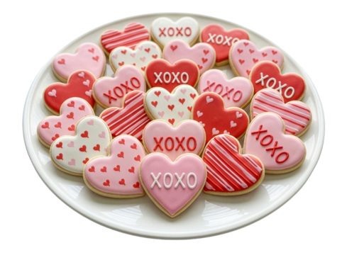 Heart-decorated cookies set for Valentine’s Day, PNG transparent background