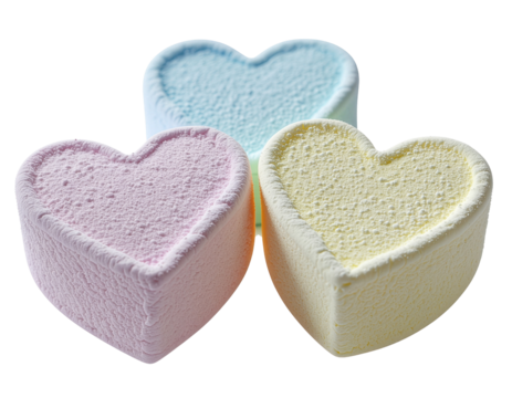 Pastel heart-shaped marshmallows for Valentine’s Day, PNG transparent background