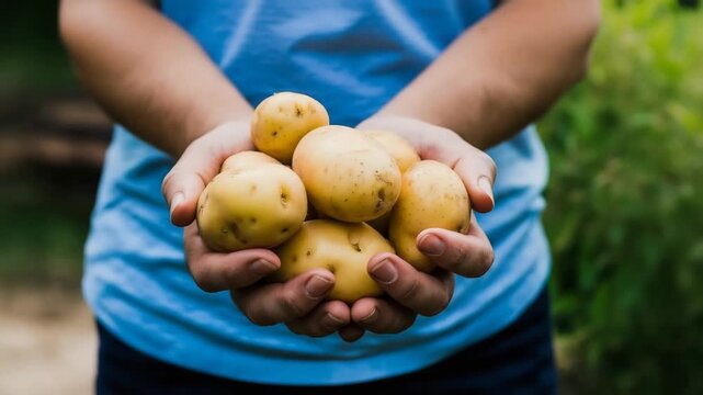 Freshly harvested potatoes in hands ready to cook organic food healthy eating farm to table produce 4k video