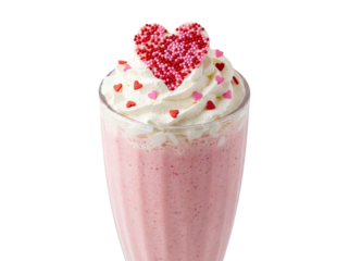 Pink smoothie decorated with small hearts for Valentine’s Day, PNG transparent background