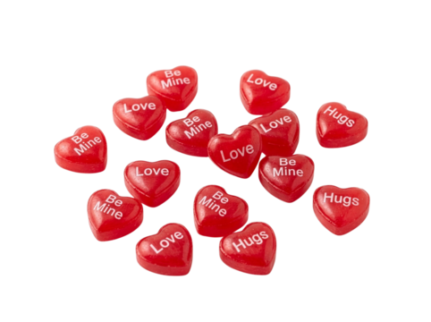 Scattered heart macarons and chocolates for Valentine’s Day, PNG transparent background