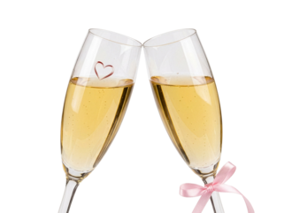 Champagne glasses with hearts for Valentine’s Day, PNG transparent background