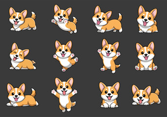 Obraz premium Adorable Animated Corgi Illustrations Perfect for Stickers and Merchandise