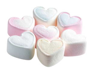 Heart-shaped marshmallows for Valentine's day sweets, png on transparent background