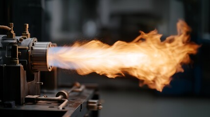 A university research team testing biofuel droplets in a high-speed combustion chamber, flame shapes captured in ultra-slow motion to study clean burn efficiency — advanced renewable energy science