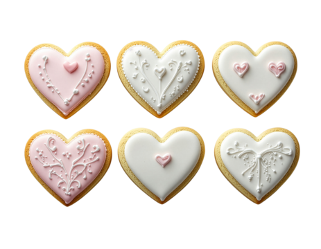Assorted heart-shaped cookies for Valentine's day, png on transparent background