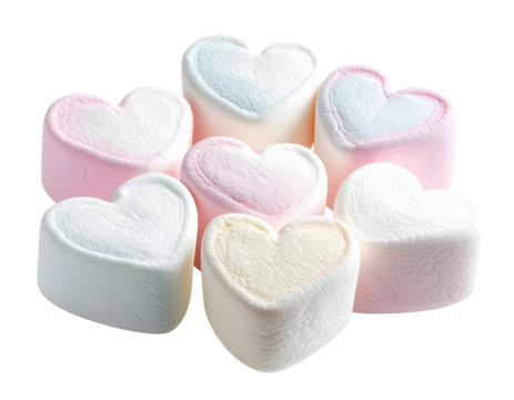 Heart-shaped marshmallows for Valentine's day sweets, png on transparent background