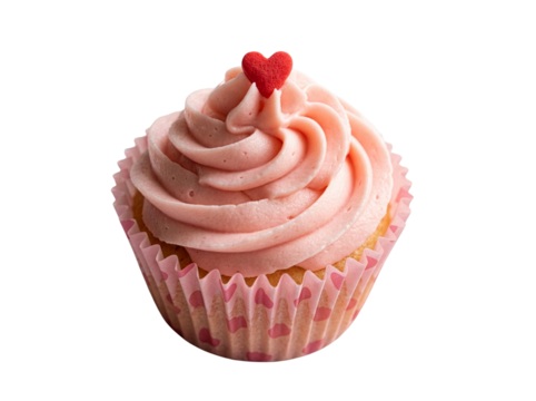 Cupcake with heart sprinkles for valentine's day, png on transparent background
