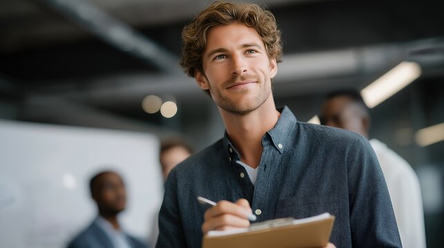 A startup founder writing the company’s core values on a large notepad during an all-hands meeting, team members nodding as mission, impact, and culture come into focus — authentic leadership,