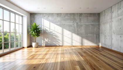 Minimalist Interior with Natural Light, Concrete Wall, and Wooden Floor