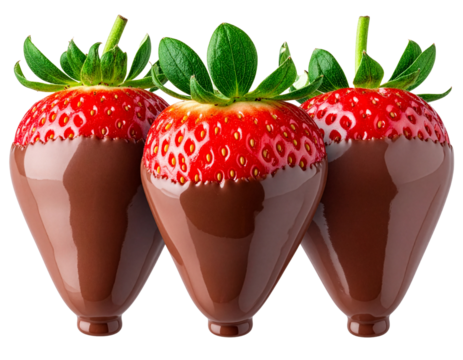 Strawberries dipped in chocolate for valentine's day, png on transparent background - Powered by Adobe