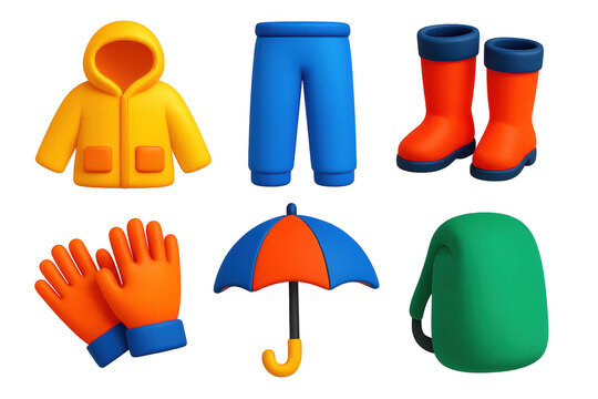 Variety of items related to the outdoors, including a yellow jacket