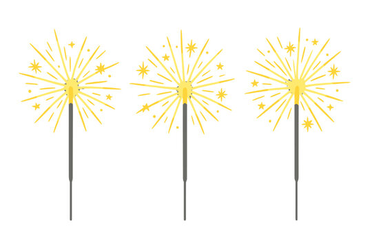 A set of Bengal fire sparkle vectors featuring a New Year's sparkler candle isolated on a transparent background, rendered as a realistic vector illustration