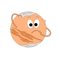 Character of the planet Mars thinking. Isolated vector illustration on white background for children's book, print, stickers.