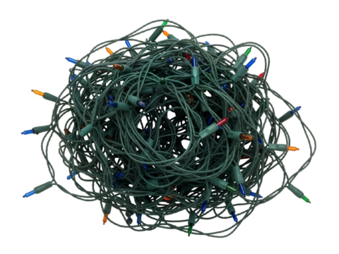 Tangled Christmas Lights – A Humorous Reminder of Holiday Decorating Challenges


