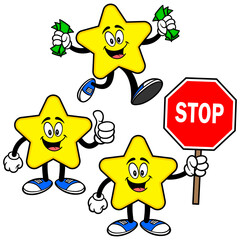 Star Mascot Set 02, Hand Drawn illustrations of Star Mascots in various poses.