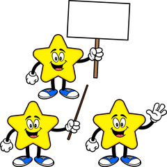 Star Mascot Set 01, Hand Drawn illustrations of Star Mascots in various poses.