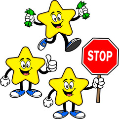 Star Mascot Set 02, Hand Drawn illustrations of Star Mascots in various poses.