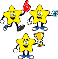 Star Mascot Set 03, Hand Drawn illustrations of Star Mascots in various poses.