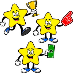 Star Mascot Set 04, Hand Drawn illustrations of Star Mascots in various poses.