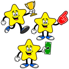 Star Mascot Set 04, Hand Drawn illustrations of Star Mascots in various poses.