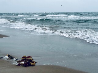Aufeinandertreffen von Nord- und Ostsee in Grenen nahe Skagen in D&auml;nemark