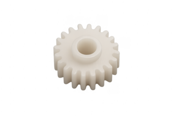 White plastic gear cog for team engineering work
