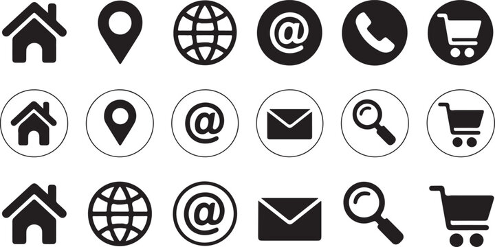 Several black and white outline icons are used for general contact information representation