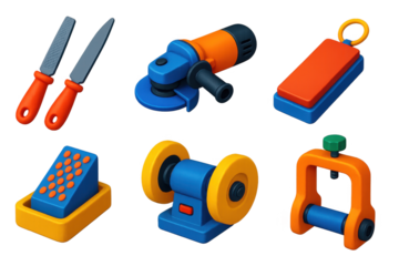 Set of tools including a pair of scissors, a knife, a screwdriver, a wrench