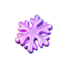 Holographic pink and purple 3D snowflake with a glossy liquid effect, isolated on a white background. Neon glass winter snowflake for Christmas and New Year decors, UI, card, posters. 3D vector icon