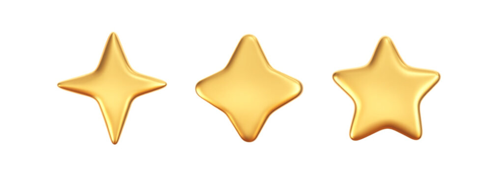 3D gold star icon isolated on dark background. Glossy golden star for Christmas and New Year decoration, review, award, badge, luxury gift, premium trophy, customer feedback. 3D realistic vector