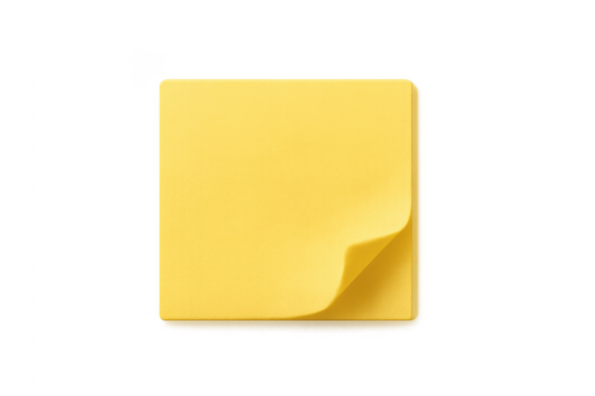 Yellow sticky note paper with curled corner on transparent background
