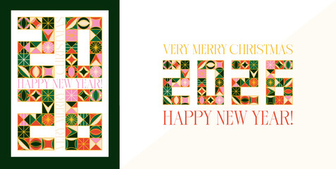 2026 Happy New Year. Geometrical Greeting Card. Vector Illustration of Art Nouveau. Gold Decorative Luxury Concept.