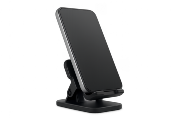 Smartphone with blank screen on a black holder stand