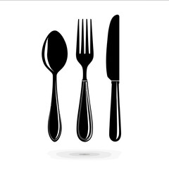 spoon fork and knife vectore silhouette simple icon style on white background